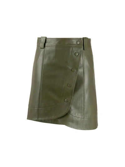 Ganni Asymmetric Buttoned Mini Skirt  In Green