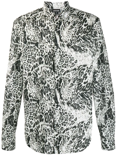 Just Cavalli Buttoned Leopard Print Shirt In White ,grey