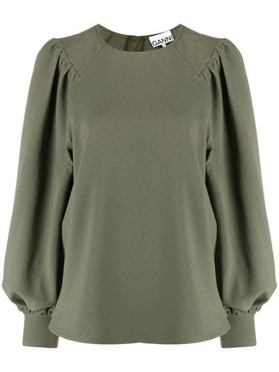 Ganni Juliet-sleeve Blouse In Green