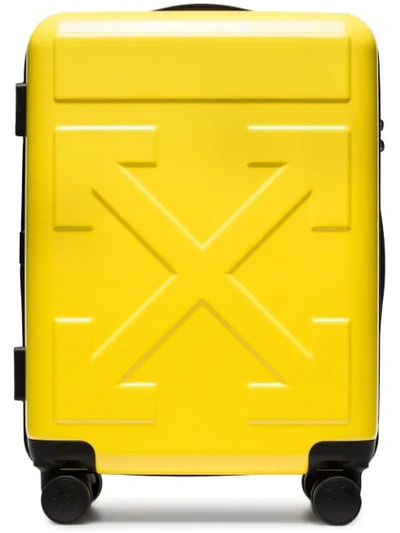 Off-white Debossed Arrows Travel Trolley Suitcase In Yellow