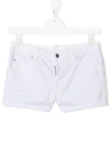 Dsquared2 Kids' Logo Patch Denim Shorts In White