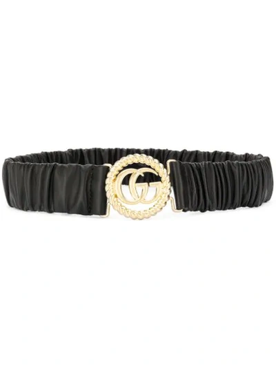 Gucci Ruched Leather Logo Belt In Black