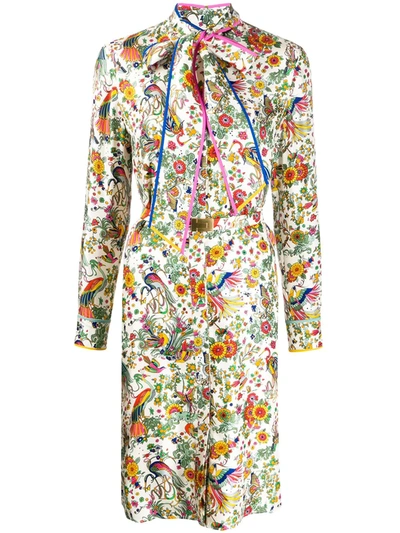 Tory Burch Pussy-bow Shirt Dress In Neutrals