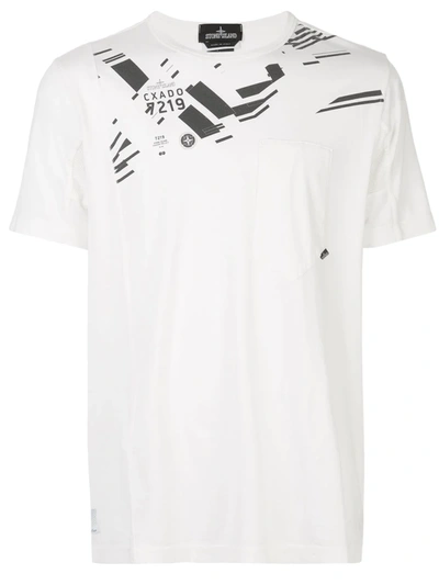 Stone Island Shadow Project Asymmetric Graphic Print T-shirt In White