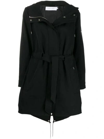 Calvin Klein Tie-waist Parka Coat In Black