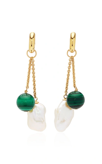 Haute Victoire 18k Gold; Malachite And Pearl Earrings In Green