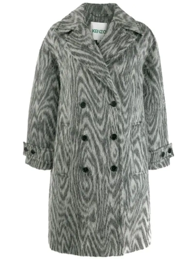 Kenzo Zebra-print Double-breasted Coat In Misty Grey