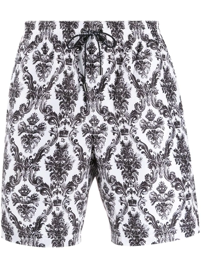 Dolce & Gabbana Printed Short Swimming Shorts In White