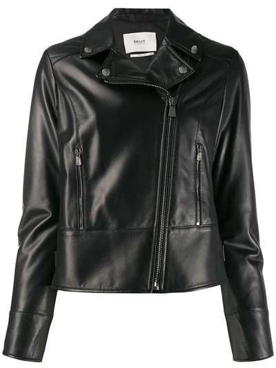 Bally Asymmetric Leather Biker Jacket In Black