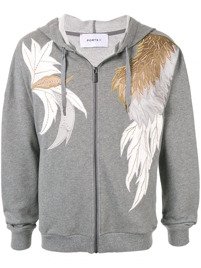 Ports V Appliqué Embroidered Melange Hoodie In Grey