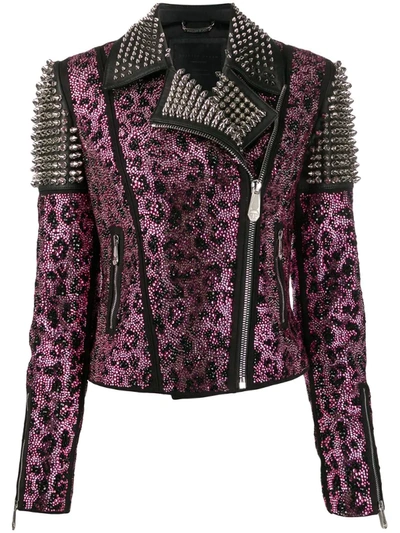 Philipp Plein Paradise Studded Biker Jacket In Black