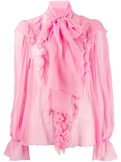 Dolce & Gabbana Ruffle Pussy-bow Blouse In Pink