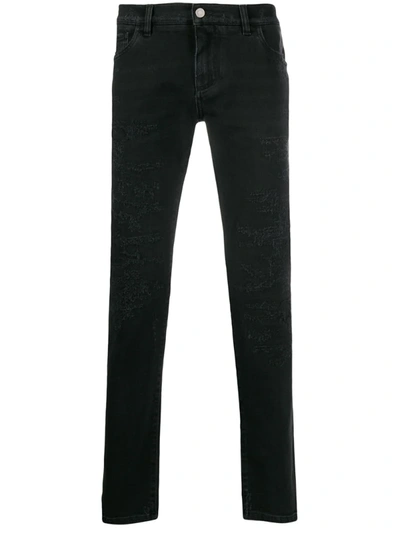 Dolce & Gabbana Distressed Slim-fit Jeans In Black