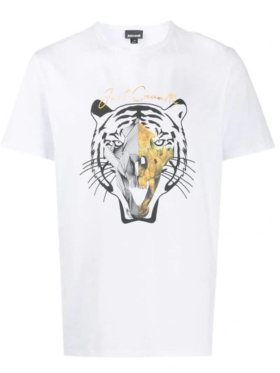 Just Cavalli Tiger Print T-shirt In White