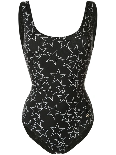 Dolce & Gabbana Star Print Swimsuit In Black