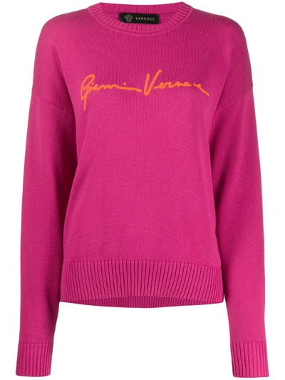 Versace Jacquard Gv Signature Jumper In Pink