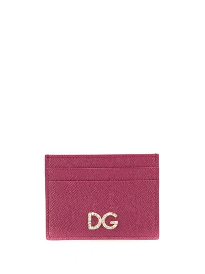 Dolce & Gabbana Rhinestone Logo Cardholder In Pink