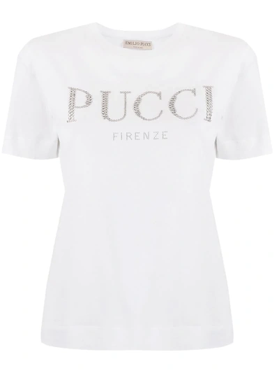 Emilio Pucci Strass Logo T-shirt In White