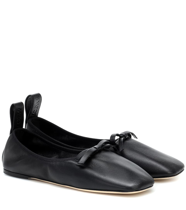 Loewe Square-toe Elasticated Leather Ballet Flats In Black | ModeSens