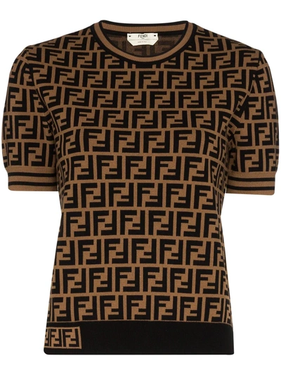 Fendi Ff Logo Knit Top In 棕色