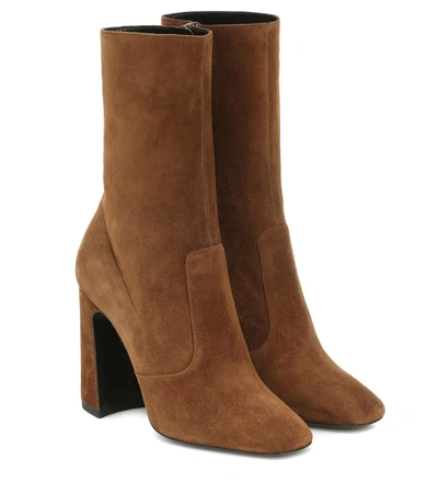 Saint Laurent Maddie 100 Suede Ankle Boots In Brown