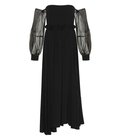 Loewe Wool-crêpe Off-the-shoulder Gown In Black