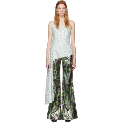 Halpern Green & White Sequin Single-shoulder Tank Top In Ice