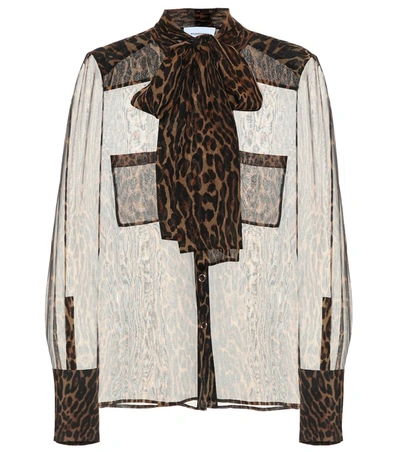 Burberry Leopard-print Silk Blouse In Brown