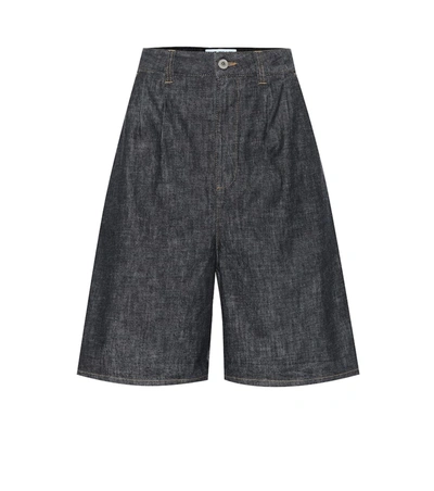 Loewe High Waisted Cotton Denim Wide Shorts In Blue