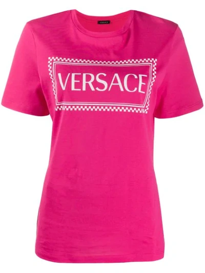 Versace Logo Printed Cotton Jersey T-shirt In Fucsia