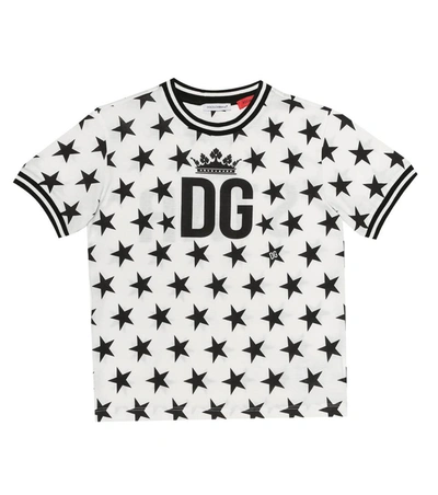 Dolce & Gabbana Kids' Stars Print Cotton Jersey T-shirt In Black & White