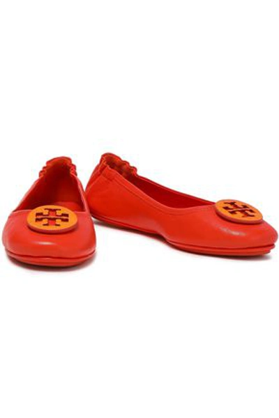 Tory Burch Logo-embellished Leather Ballet Flats In Bright Orange