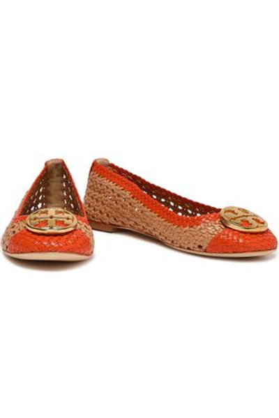 Tory Burch Logo-embellished Woven Leather Ballet Flats In Neutral