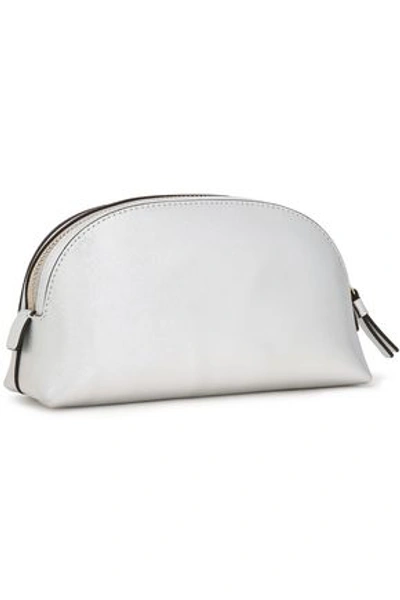 Tory Burch Metallic Textured-leather Cosmetics Case In Silver