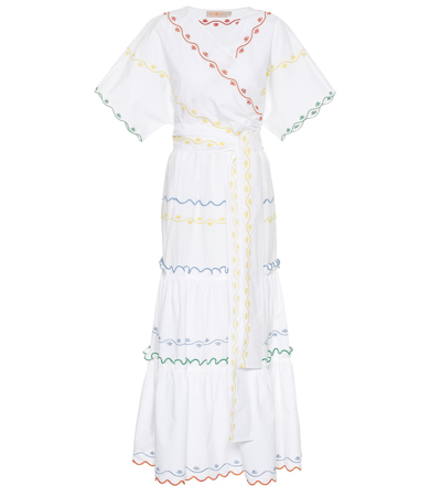 Tory Burch Wrap-effect Scalloped Embroidered Cotton-poplin Maxi Dress In White
