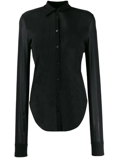 Jil Sander Sheer Curved-hem Shirt In Black