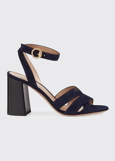 Gianvito Rossi Crisscross Chunky Ankle-wrap Sandals In Navy