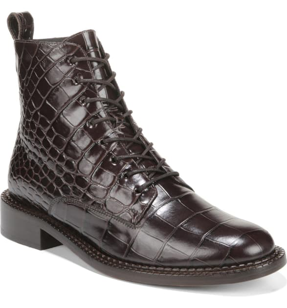 Vince Cabria Embossed Lace-up Booties In Mahogany | ModeSens