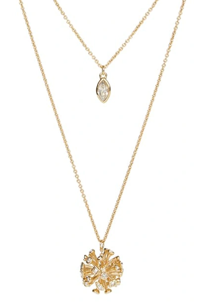 Alexis Bittar Crystal Burst Long Layered Pendant Necklace In Gold