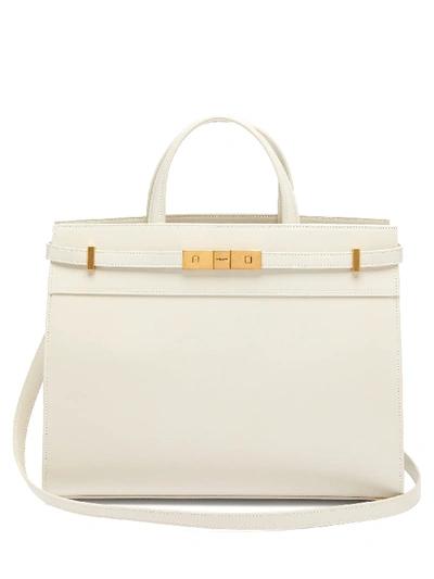 Saint Laurent Manhattan Small Smooth Leather Tote Bag In White
