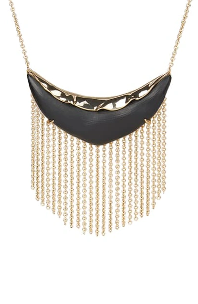 Alexis Bittar Crumpled Metal Fringed Bib Pendant Necklace, Black