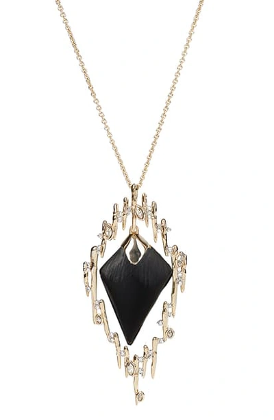 Alexis Bittar Navette Crystal Spiked Framed Long Pendant Necklace, Black