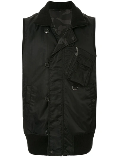 Ports V Sleeveless Collared Jacket In Black