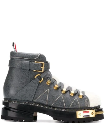 Thom Browne Vitello Hiking Boots In Grey