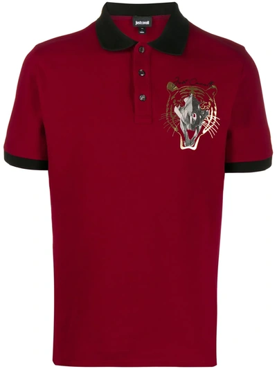 Just Cavalli Logo Embroidered Polo Shirt In Red