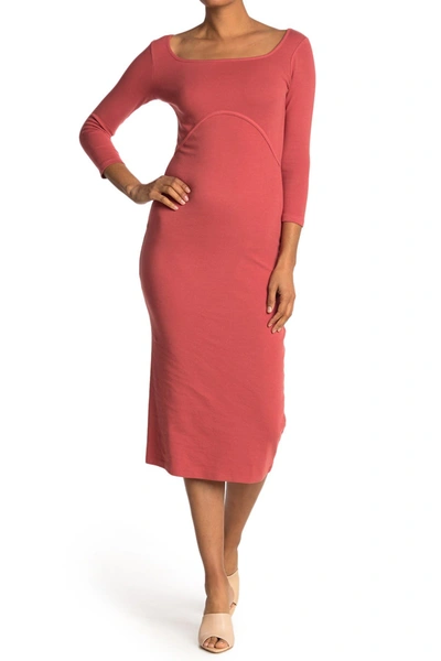 Stateside Rib Square Neck Midi Dress In Rowan Berry