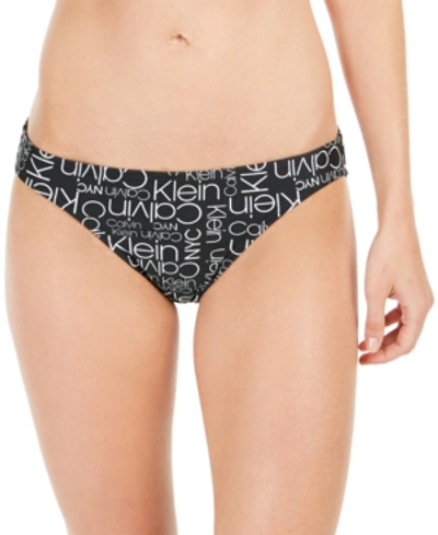 Calvin Klein Logo-print Bikini Bottoms Women's Swimsuit In Black Multi Nyc Logo