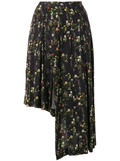 Preen By Thornton Bregazzi Floral-print Asymmetric Skirt In Black