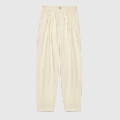 Gucci 18cm High Waisted Pleated Cotton Pants In Off White