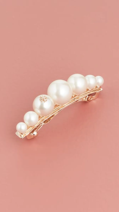 Tory Burch Logo Glass Pearl Hair Clip In Tory Gold/pearl